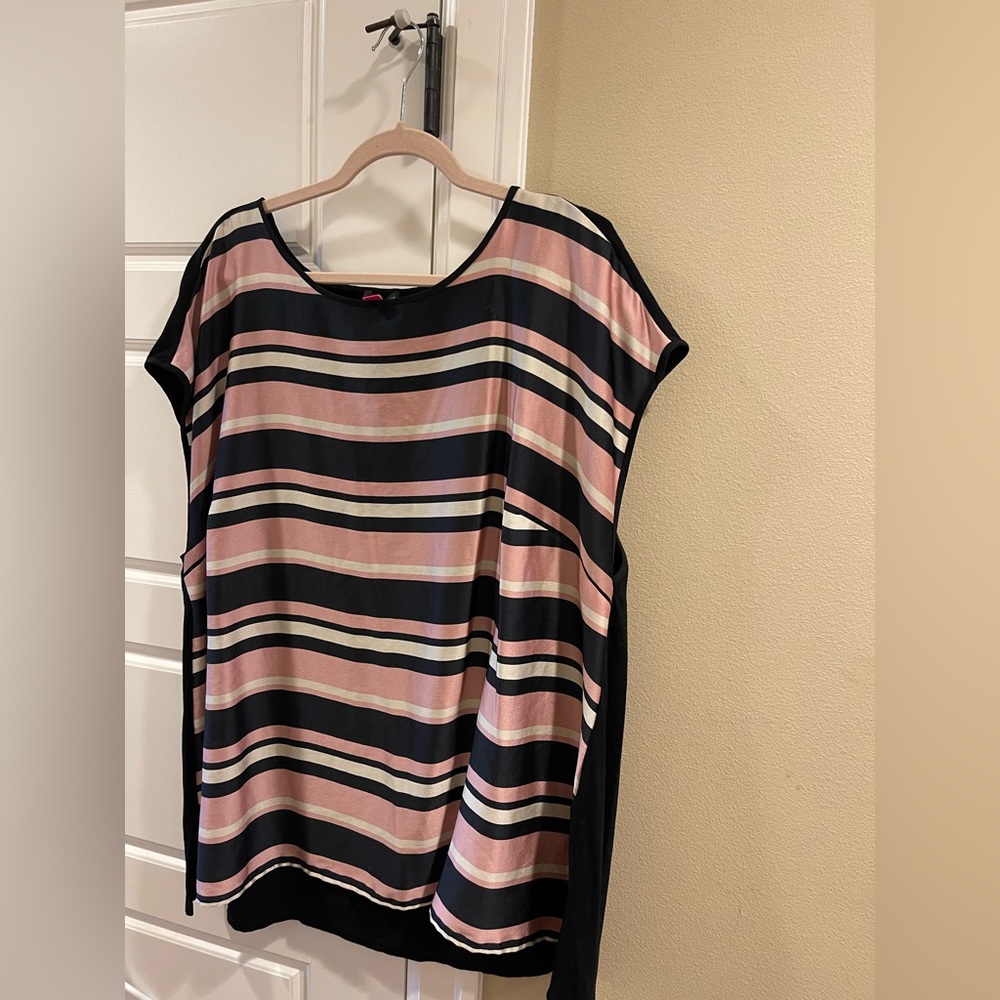 Vince Camuto Black and Pink Striped Sleeveless Blouse, 2X